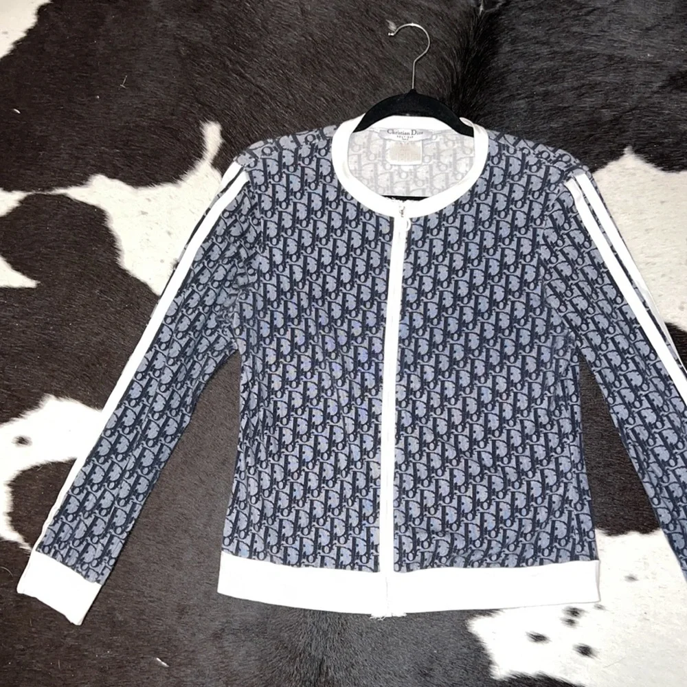 Vintage Y2K Diorissimo Trotter Monogram Zip Up Jacket Top in Navy Blue - Picture 7 of 14